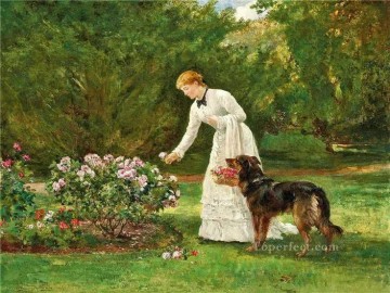 動物 Painting - 花を摘むヘイウッド ハーディ犬